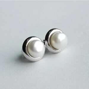 WHITE cultured pearl stud earrings in Sterling Silver NWT